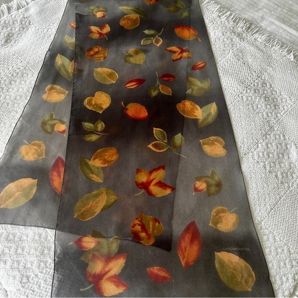 Vintage Oblong Scarf Grey Yellow Rust Leaf Print Liz Claiborne VTG 1990s - Picture 8 of 10